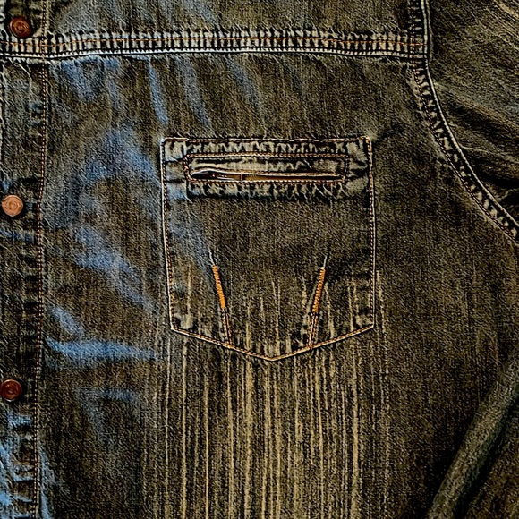 Robert Comstock Vertical Men's Blue Denim Shirt Jacket Snap Closures Distressed - Picture 3 of 16